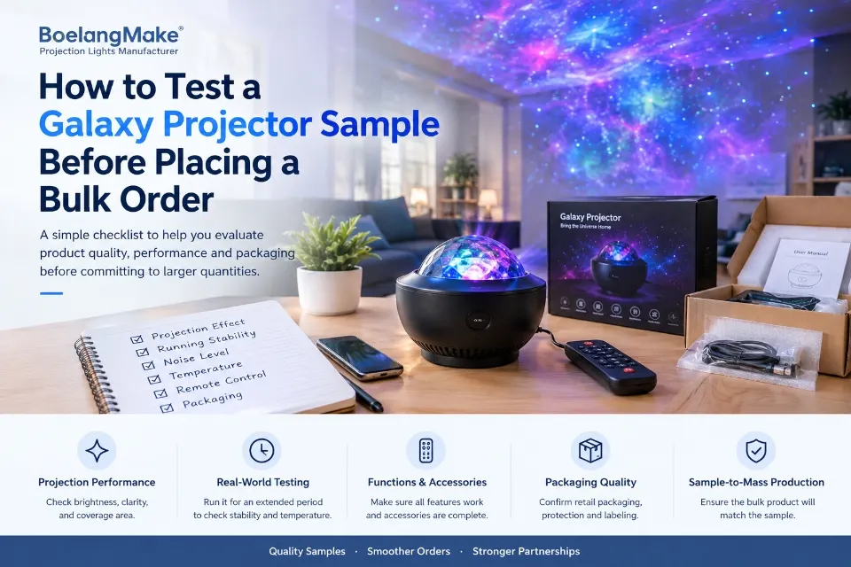 Testing a galaxy projector sample before placing a bulk order